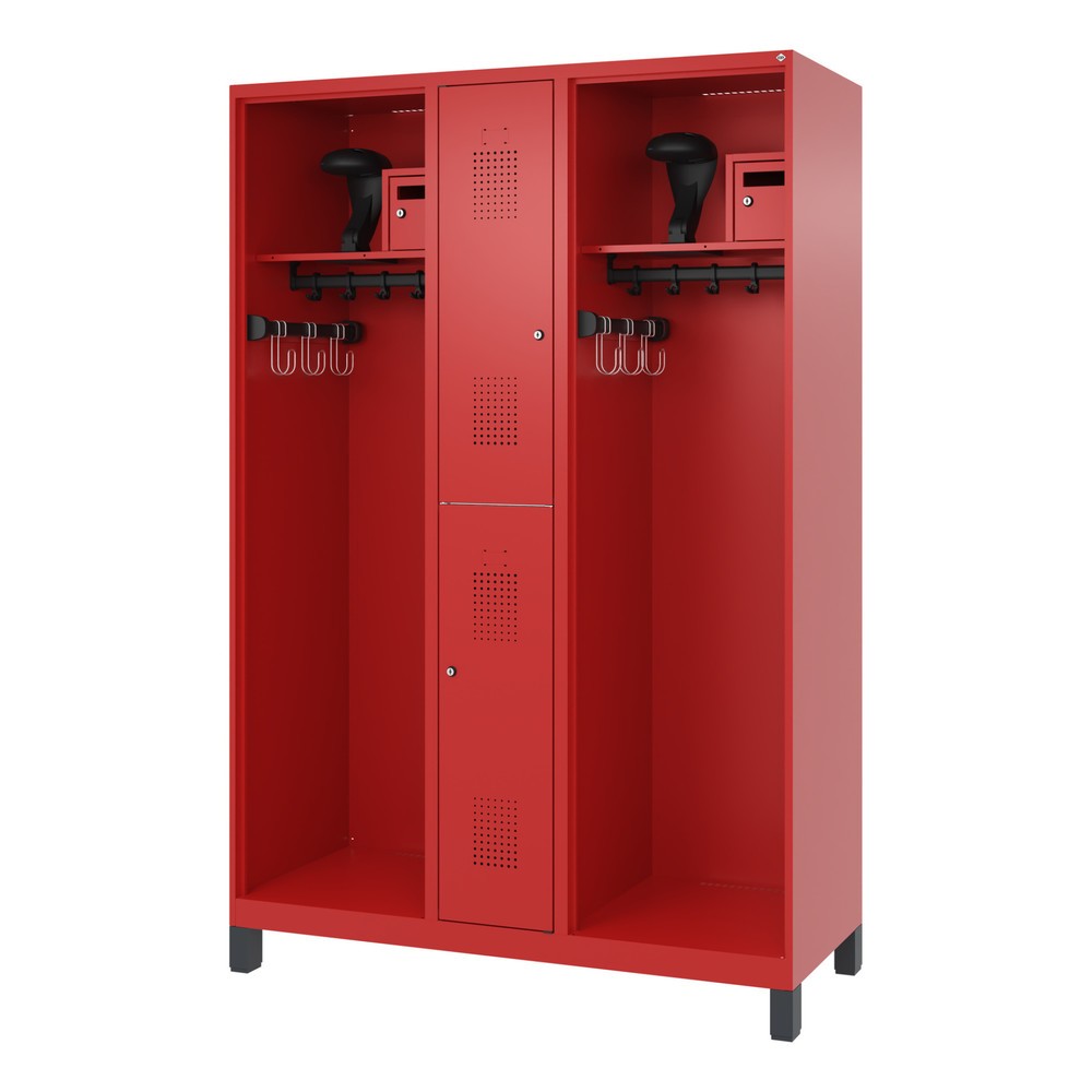 Numéro de l'image du produit 5: C+P Vestiaire pompier MAXI, pieds, HxlxP 1 850 x 1 300 x 500 mm, rouge feu, avec support de casque