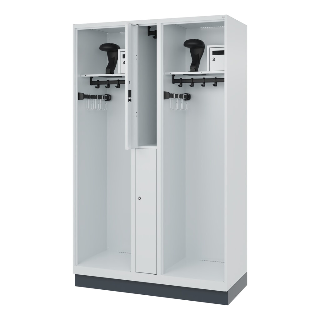 C+P Vestiaire pompier MAXI, socle, HxlxP 1 850 x 1 200 x 500 mm, gris clair, avec support de casque Illustration du produit: C+P Vestiaire pompier MAXI, socle, HxlxP 1 850 x 1 200 x 500 mm, gris clair, avec support de casque