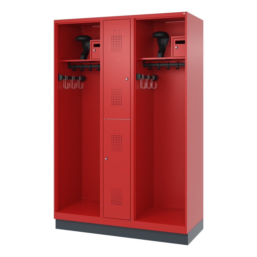Numéro de l'image du produit 5: C+P Vestiaire pompier MAXI, socle, HxlxP 1 850 x 1 300 x 500 mm, rouge feu, avec support de casque