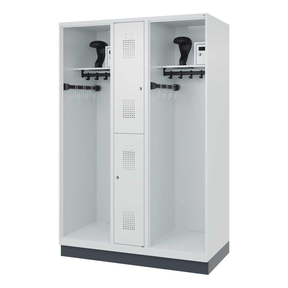 Numéro de l'image du produit 5: C+P Vestiaire pompier MAXI, socle, HxlxP 1 850 x 1 300 x 600 mm, gris clair, avec support de casque