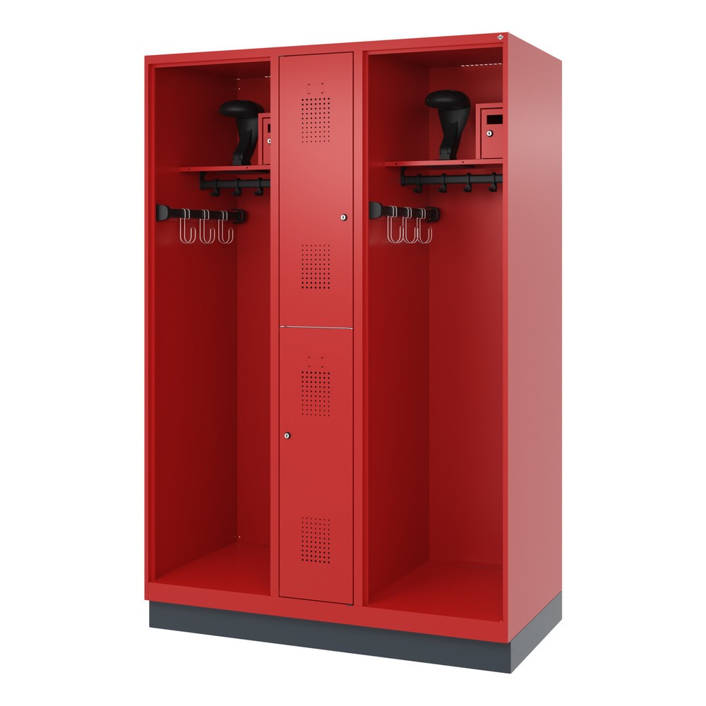 N° de l'image du produit 5 : C+P Vestiaire pompier MAXI, socle, HxlxP 1 850 x 1 300 x 600 mm, rouge feu, avec support de casque