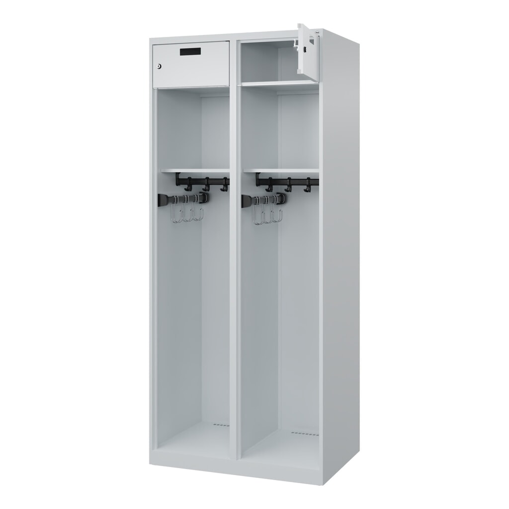N° de l'image du produit 1 : C+P Vestiaire pompier PRAKTUS, patins, 2 compartiments, HxlxP 1 850 x 800 x 500 mm, gris clair