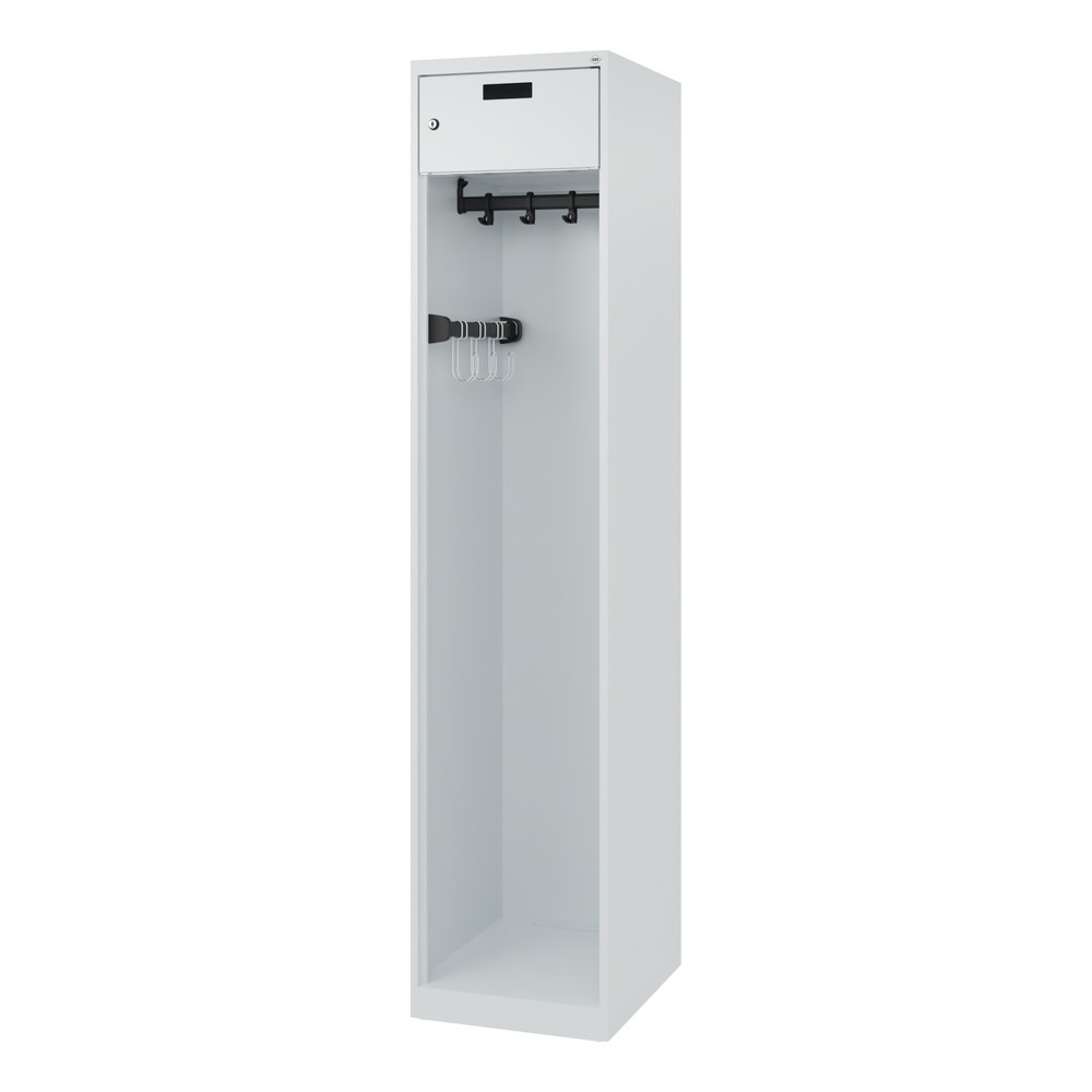 Numéro de l'image du produit 5: Casier de pompiers C+P PRAKTUS, patins au sol, 1 compartiment, HxLxP1.850 x 400 x 500 mm, gris clair