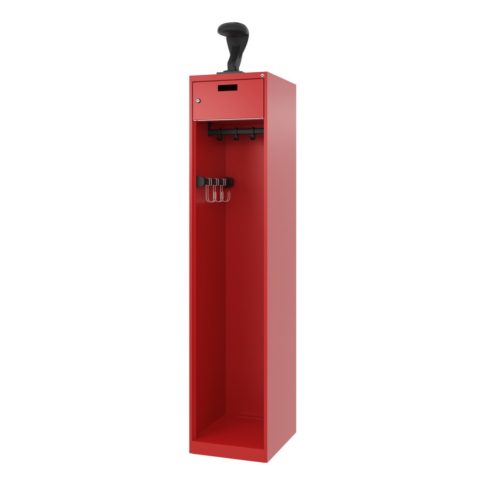 Numéro de l'image du produit 5: C+P Vestiaire pompier PRAKTUS, patins, 1 compartiment, HxlxP 1 850 x 400 x 500 mm, rouge feu, avec support de casque