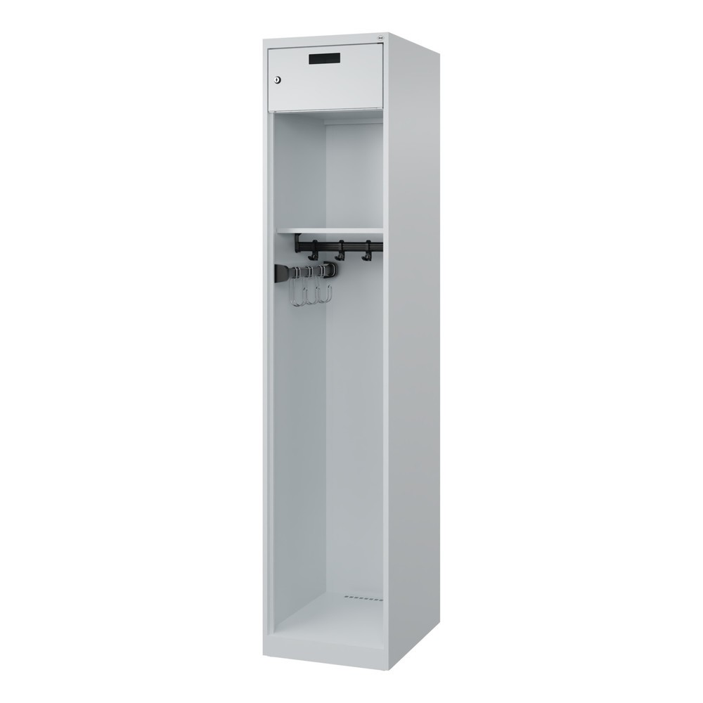 N° de l'image du produit 4 : C+P Vestiaire pompier PRAKTUS, patins, 1 compartiment, HxlxP 1 850 x 400 x 500 mm, gris clair, tablette pour casque raccourcie