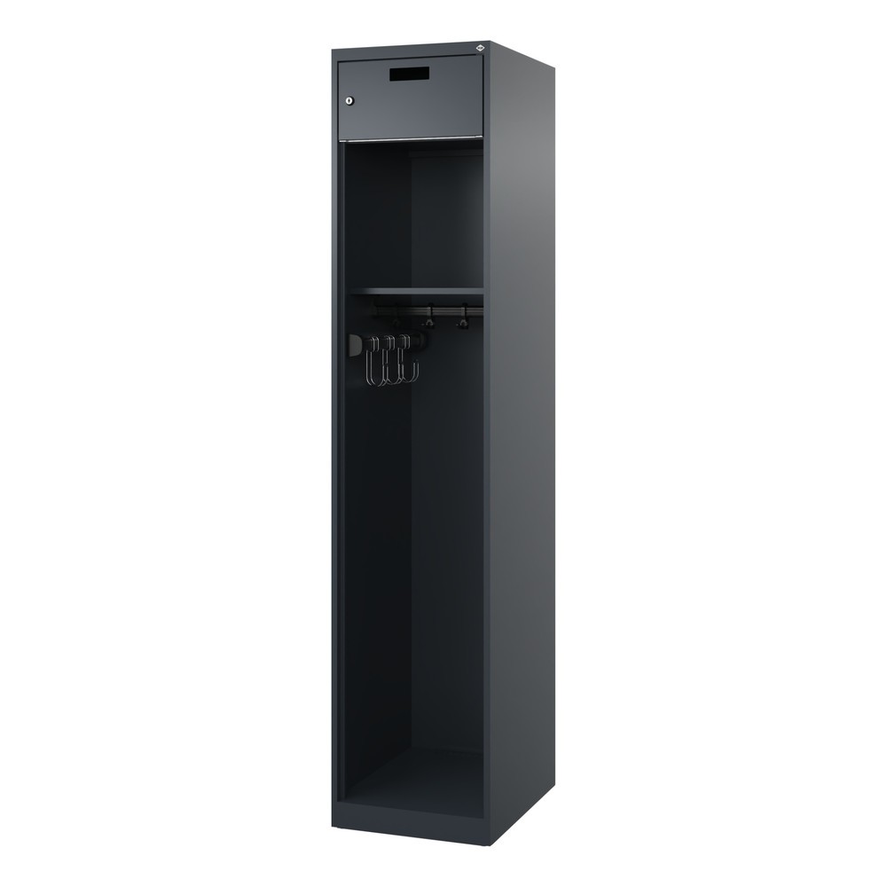 Numéro de l'image du produit 4: C+P Vestiaire pompier PRAKTUS, patins, 1 compartiment, HxlxP 1 850 x 400 x 500 mm, gris anthracite, tablette pour casque raccourcie