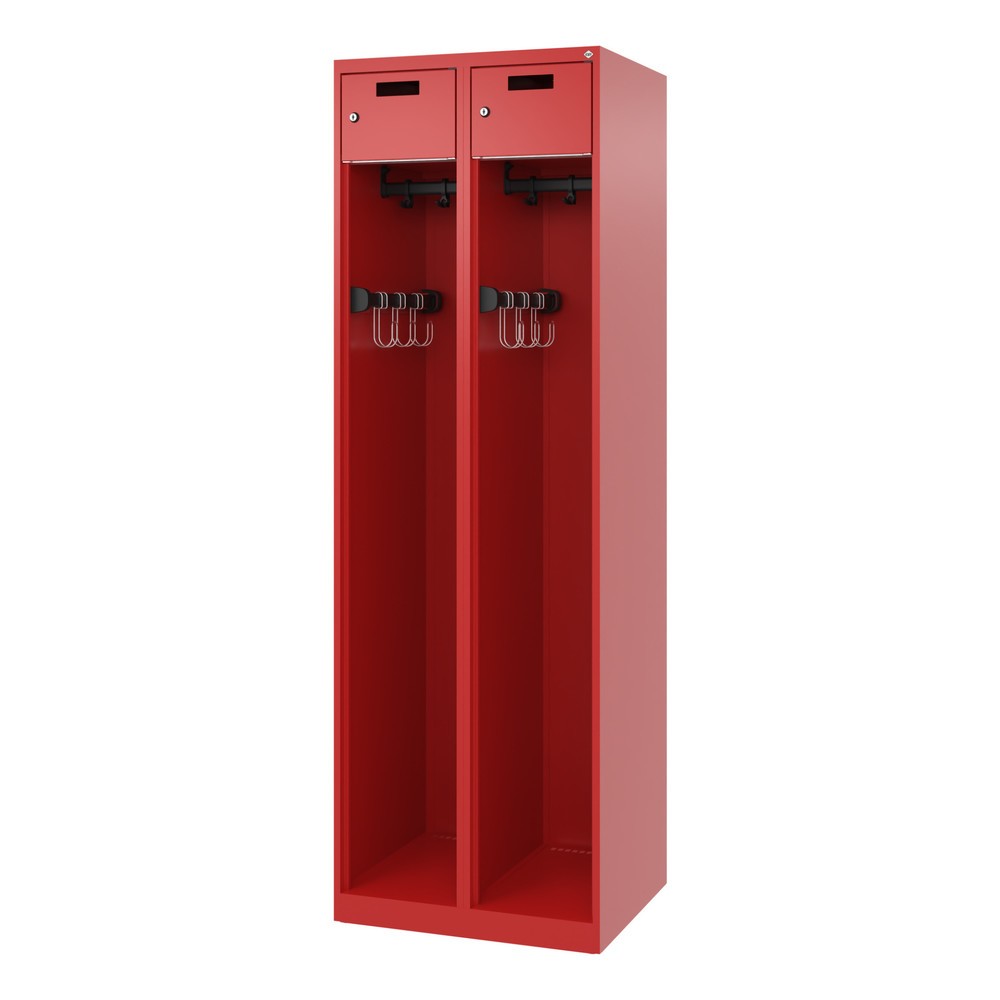 Numéro de l'image du produit 5: C+P Vestiaire pompier PRAKTUS, patins, 2 compartiments, HxlxP 1 850 x 600 x 500 mm, rouge feu