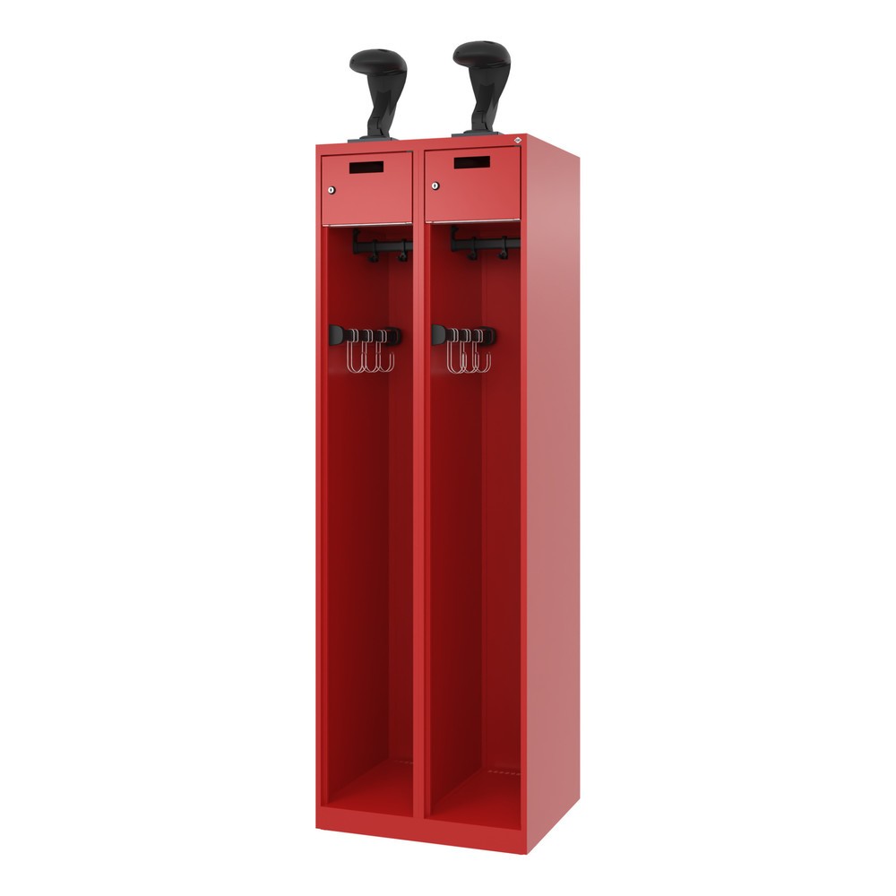 Numéro de l'image du produit 5: C+P Vestiaire pompier PRAKTUS, patins, 2 compartiments, HxlxP 1 850 x 600 x 500 mm, rouge feu, avec support de casque