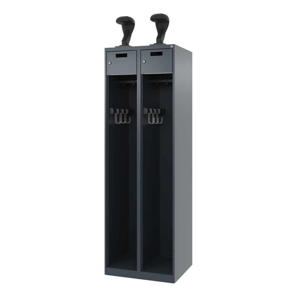 Numéro de l'image du produit 5: C+P Vestiaire pompier PRAKTUS, patins, 2 compartiments, HxlxP 1 850 x 600 x 500 mm, gris anthracite, avec support de casque