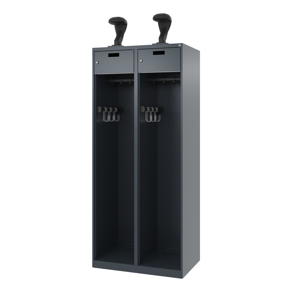 Numéro de l'image du produit 5: C+P Vestiaire pompier PRAKTUS, patins, 2 compartiments, HxlxP 1 850 x 800 x 500 mm, gris anthracite, avec support de casque