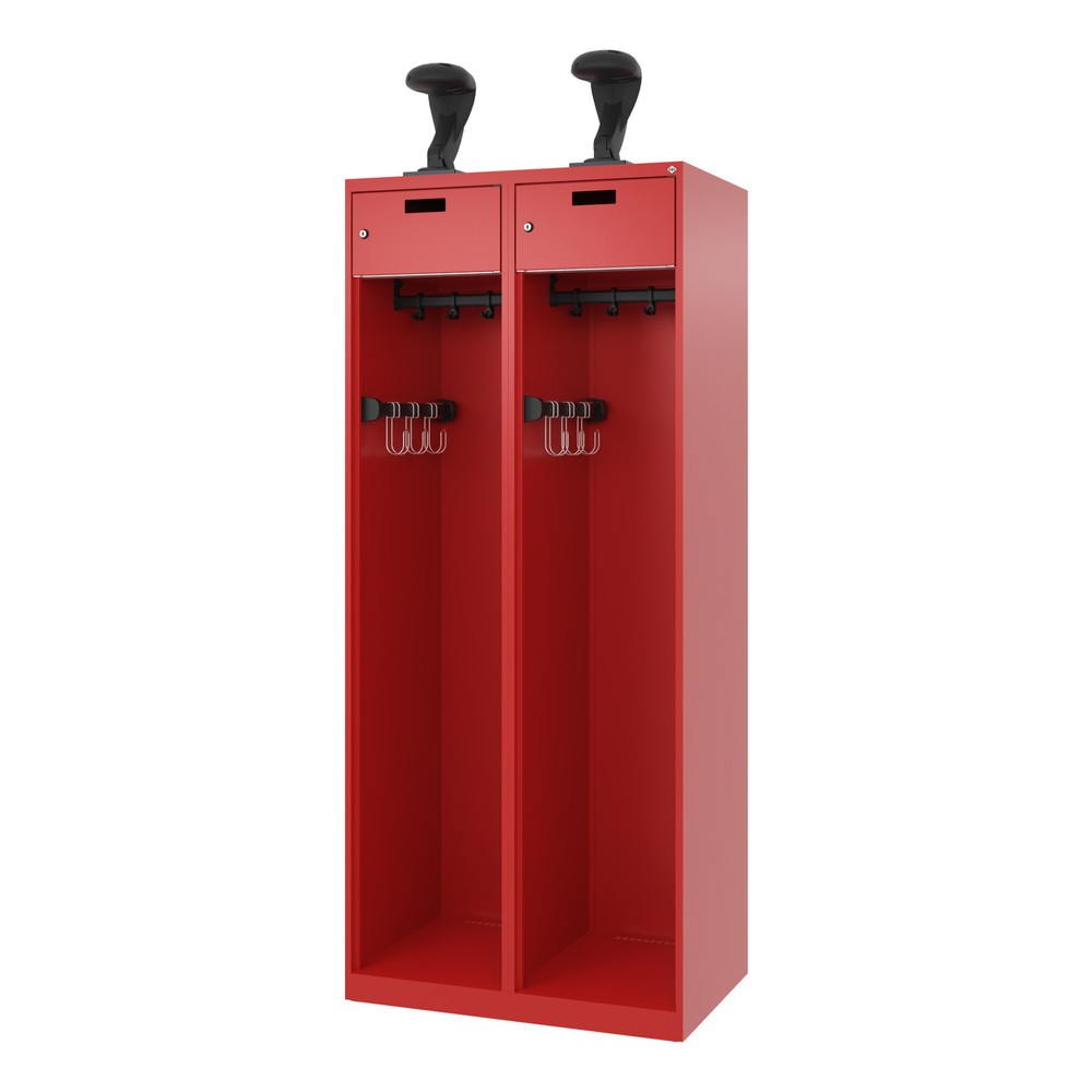 Numéro de l'image du produit 5: C+P Vestiaire pompier PRAKTUS, patins, 2 compartiments, HxlxP 1 850 x 800 x 500 mm, rouge feu, avec support de casque