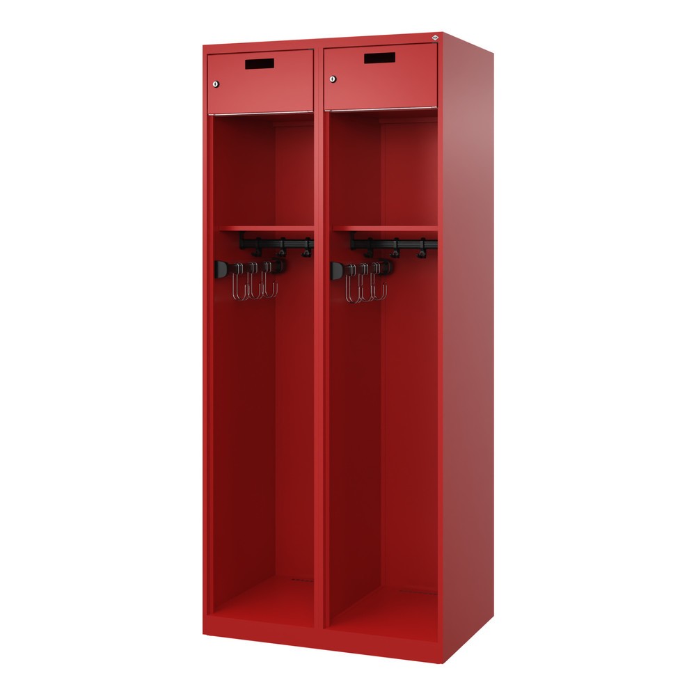 Numéro de l'image du produit 4: C+P Vestiaire pompier PRAKTUS, patins, 2 compartiments, HxlxP 1 850 x 800 x 500 mm, rouge feu