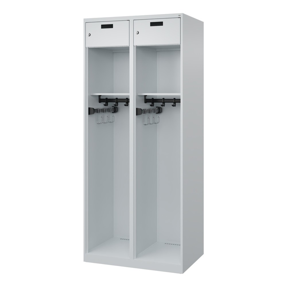Numéro de l'image du produit 4: C+P Vestiaire pompier PRAKTUS, patins, 2 compartiments, HxlxP 1 850 x 800 x 500 mm, gris clair
