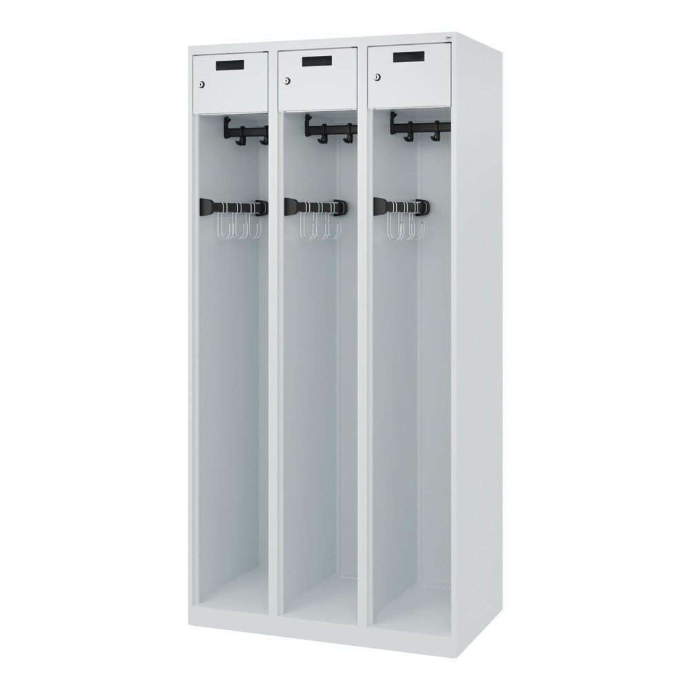 Numéro de l'image du produit 5: C+P Vestiaire pompier PRAKTUS, patins, 3 compartiments, HxlxP 1 850 x 900 x 500 mm, gris clair