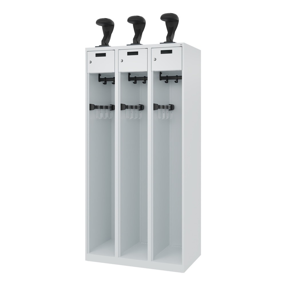 Numéro de l'image du produit 5: C+P Vestiaire pompier PRAKTUS, patins, 3 compartiments, HxlxP 1 850 x 900 x 500 mm, gris clair, avec support de casque