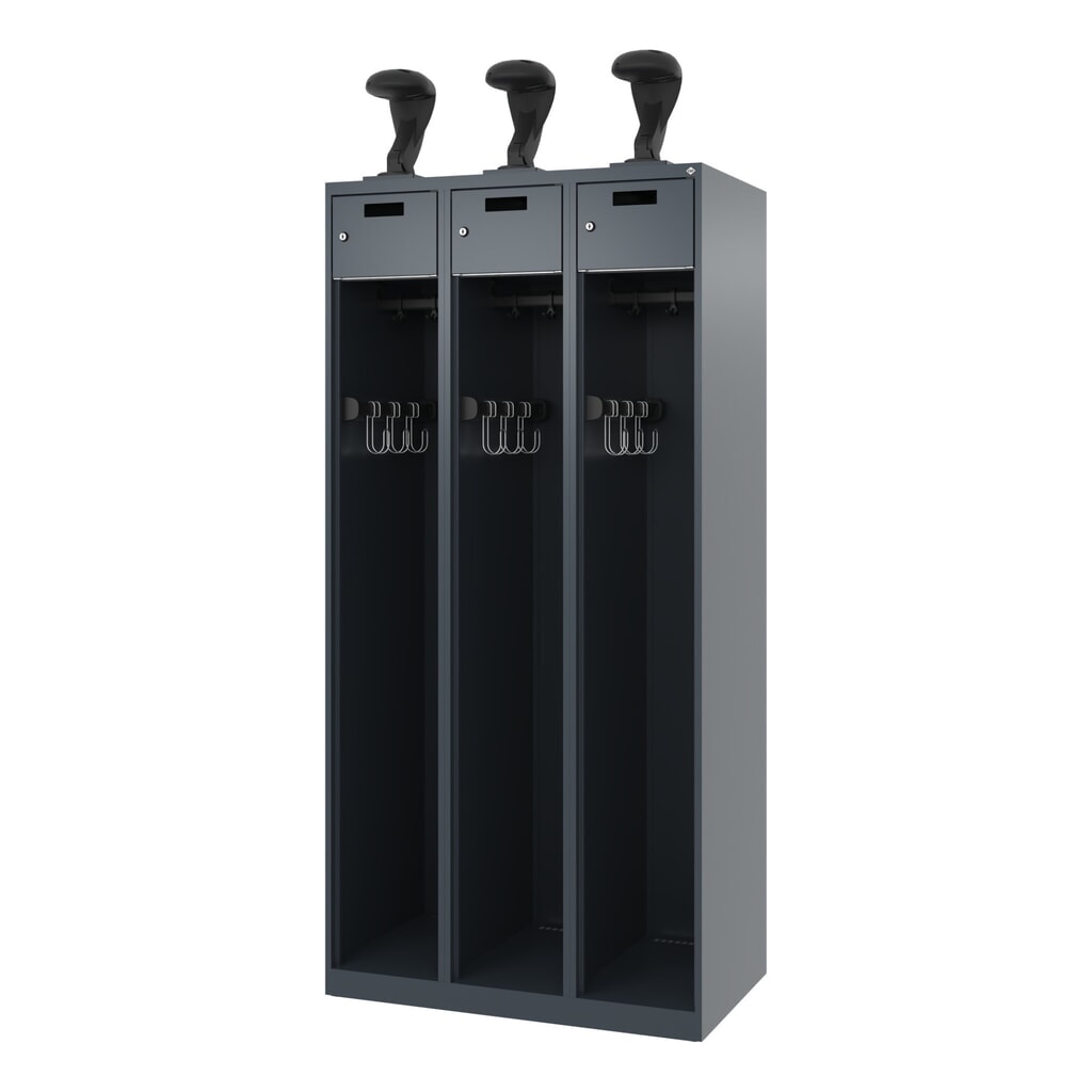 C+P Vestiaire pompier PRAKTUS, patins, 3 compartiments, HxlxP 1 850 x 900 x 500 mm, gris anthracite, avec support de casque N° de l'image du produit 5 : C+P Vestiaire pompier PRAKTUS, patins, 3 compartiments, HxlxP 1 850 x 900 x 500 mm, gris anthracite, avec support de casque