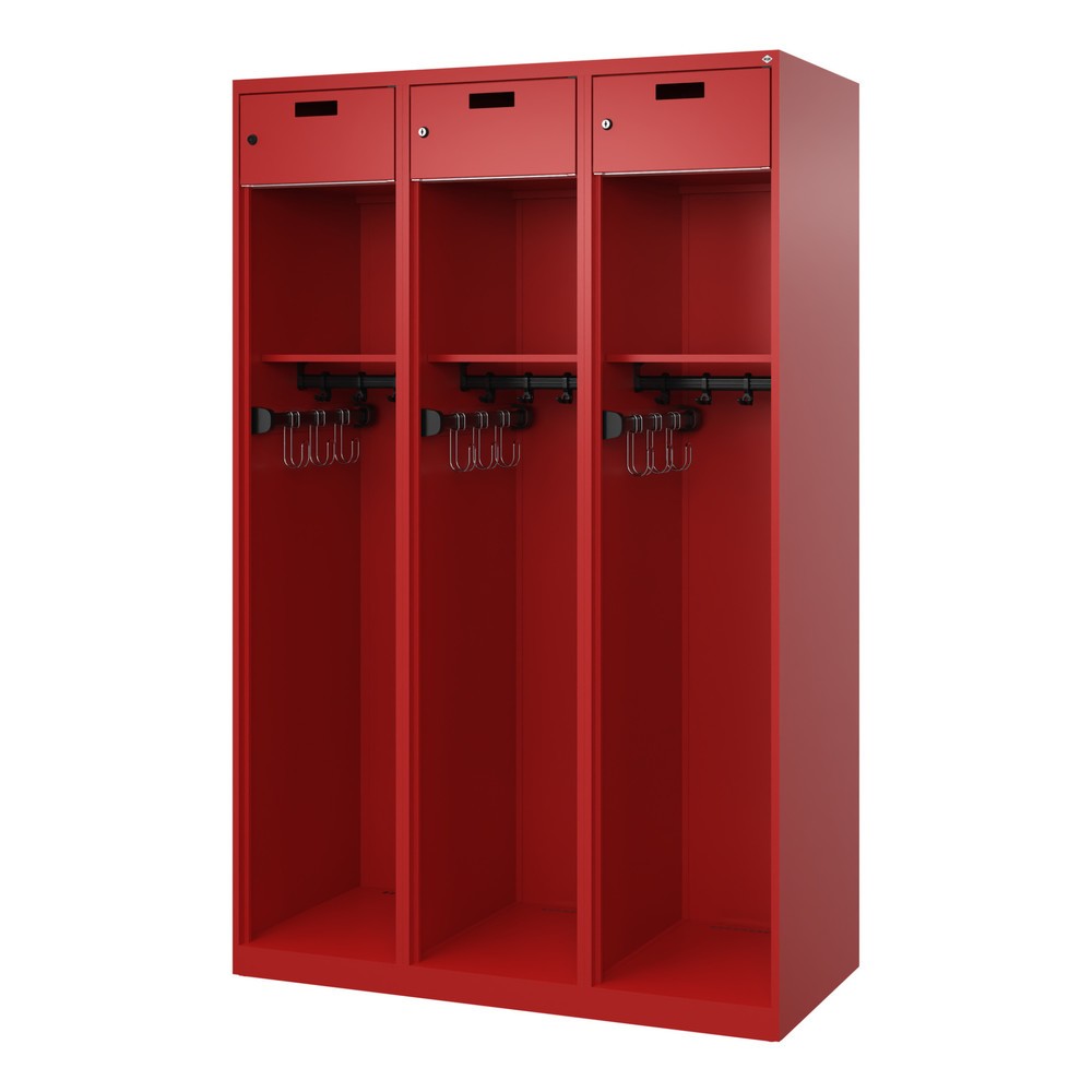 Numéro de l'image du produit 4: C+P Vestiaire pompier PRAKTUS, patins, 3 compartiments, HxlxP 1 850 x 1 200 x 500 mm, rouge feu