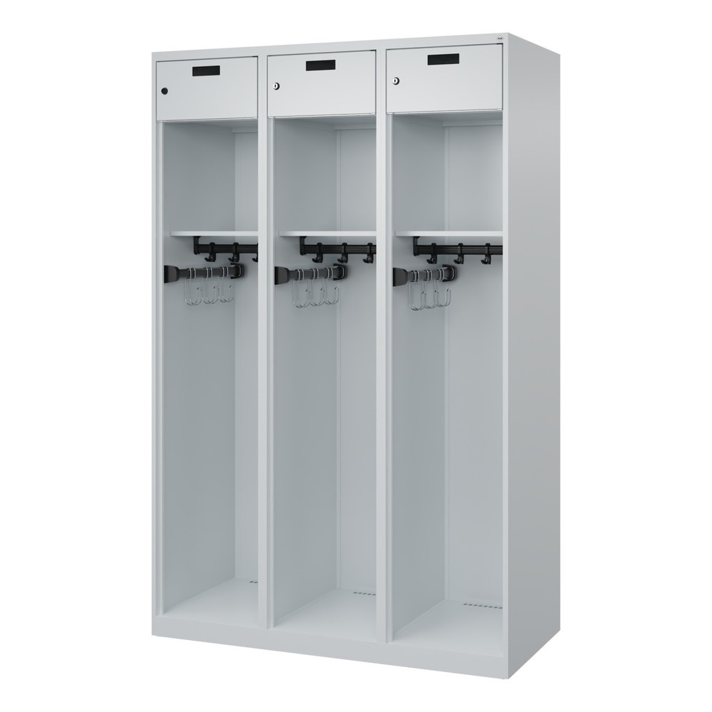 Numéro de l'image du produit 4: C+P Vestiaire pompier PRAKTUS, patins, 3 compartiments, HxlxP 1 850 x 1 200 x 500 mm, gris clair