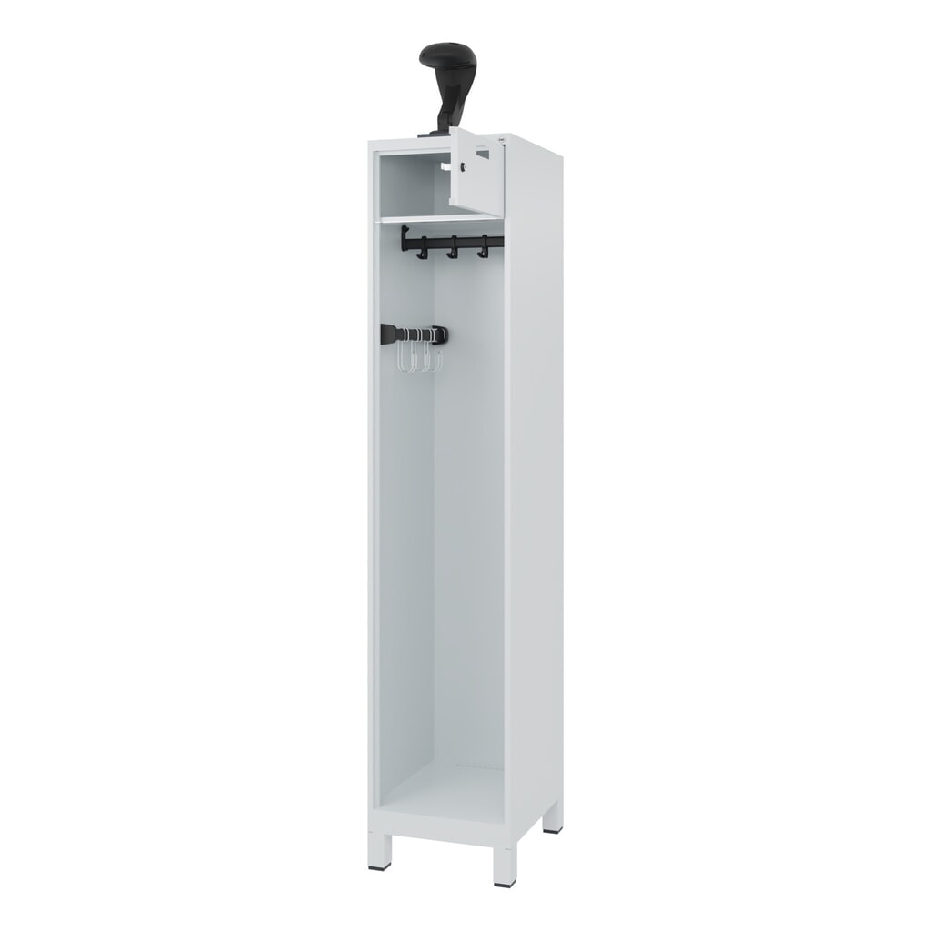 N° de l'image du produit 1 : C+P Vestiaire pompier PRAKTUS, pieds, 1 compartiment, HxlxP 1 850 x 400 x 500 mm, gris clair, avec support de casque