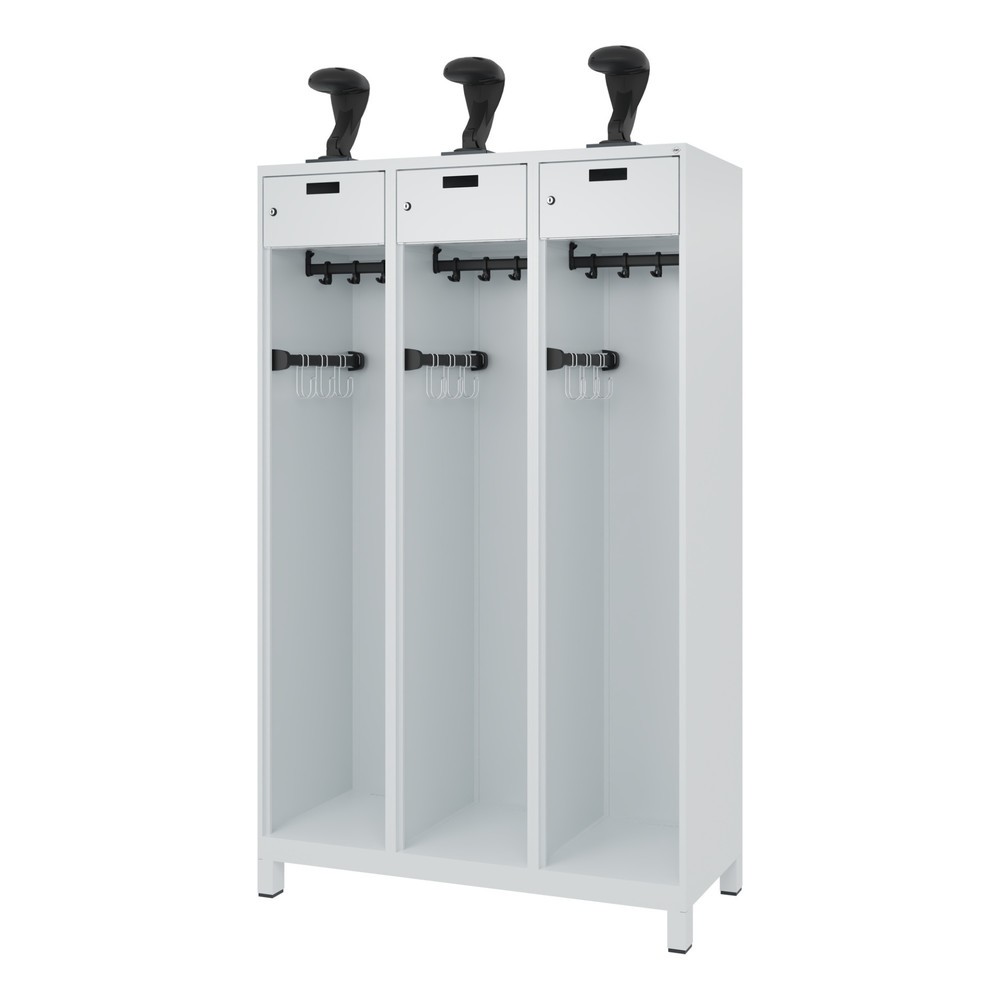Numéro de l'image du produit 5: C+P Vestiaire pompier PRAKTUS, pieds, 3 compartiments, HxlxP 1 850 x 1 200 x 500 mm, gris clair, avec support de casque