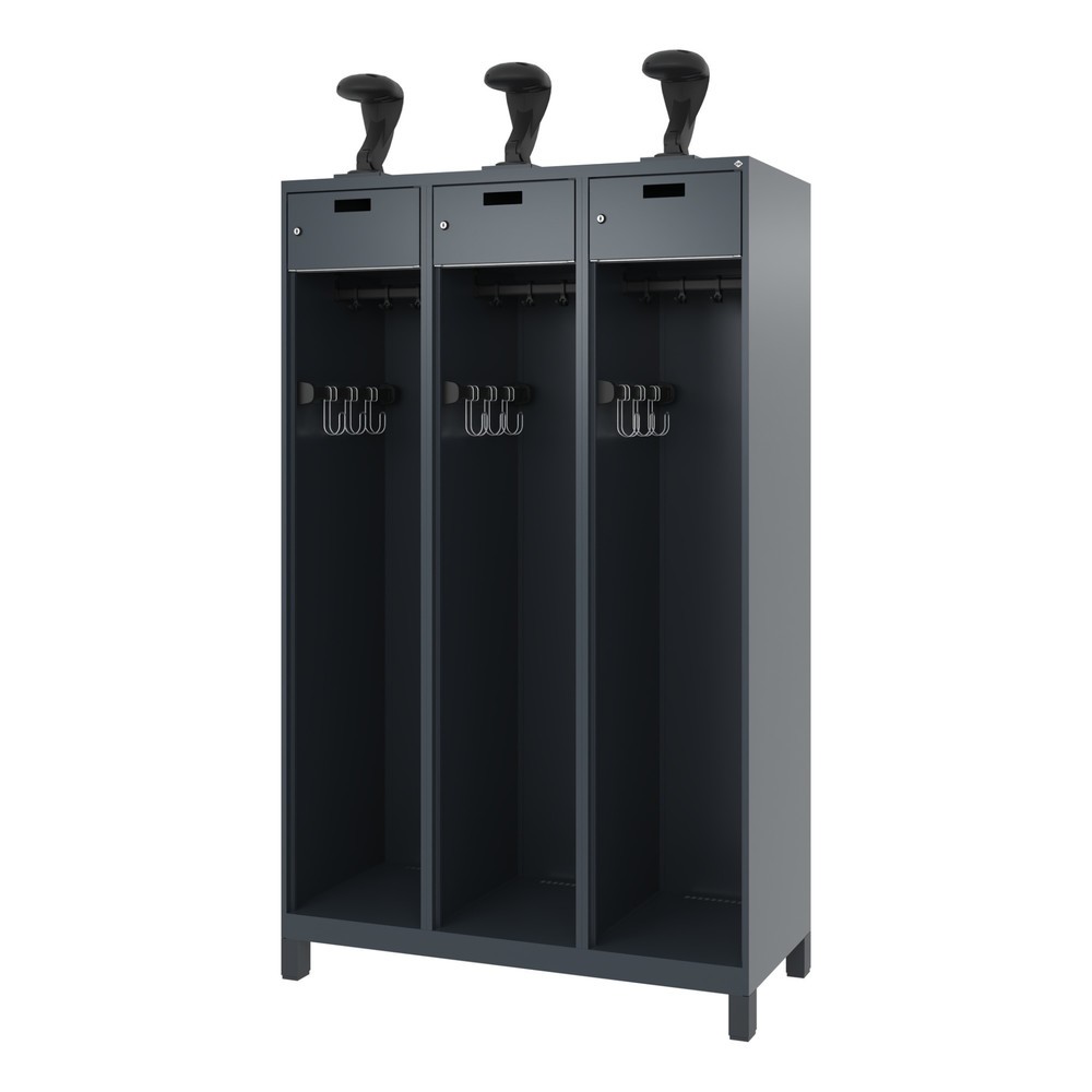Numéro de l'image du produit 5: C+P Vestiaire pompier PRAKTUS, pieds, 3 compartiments, HxlxP 1 850 x 1 200 x 500 mm, gris anthracite, avec support de casque