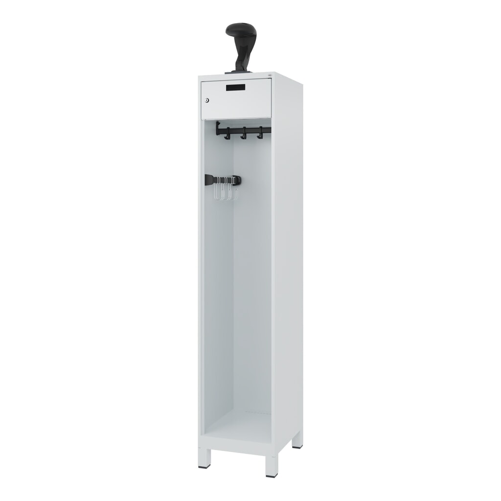 N° de l'image du produit 5 : C+P Vestiaire pompier PRAKTUS, pieds, 1 compartiment, HxlxP 1 850 x 400 x 500 mm, gris clair, avec support de casque