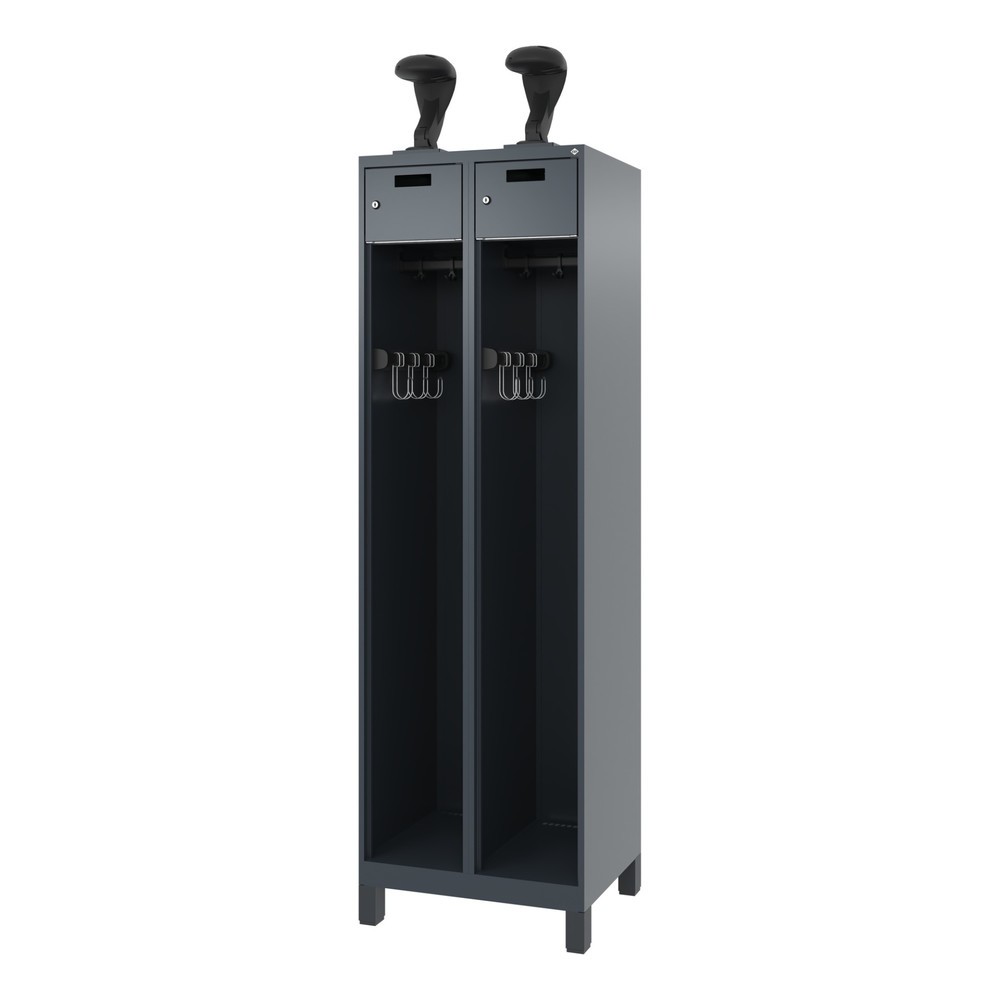 Numéro de l'image du produit 5: C+P Vestiaire pompier PRAKTUS, pieds, 2 compartiments, HxlxP 1 850 x 600 x 500 mm, gris anthracite, avec support de casque