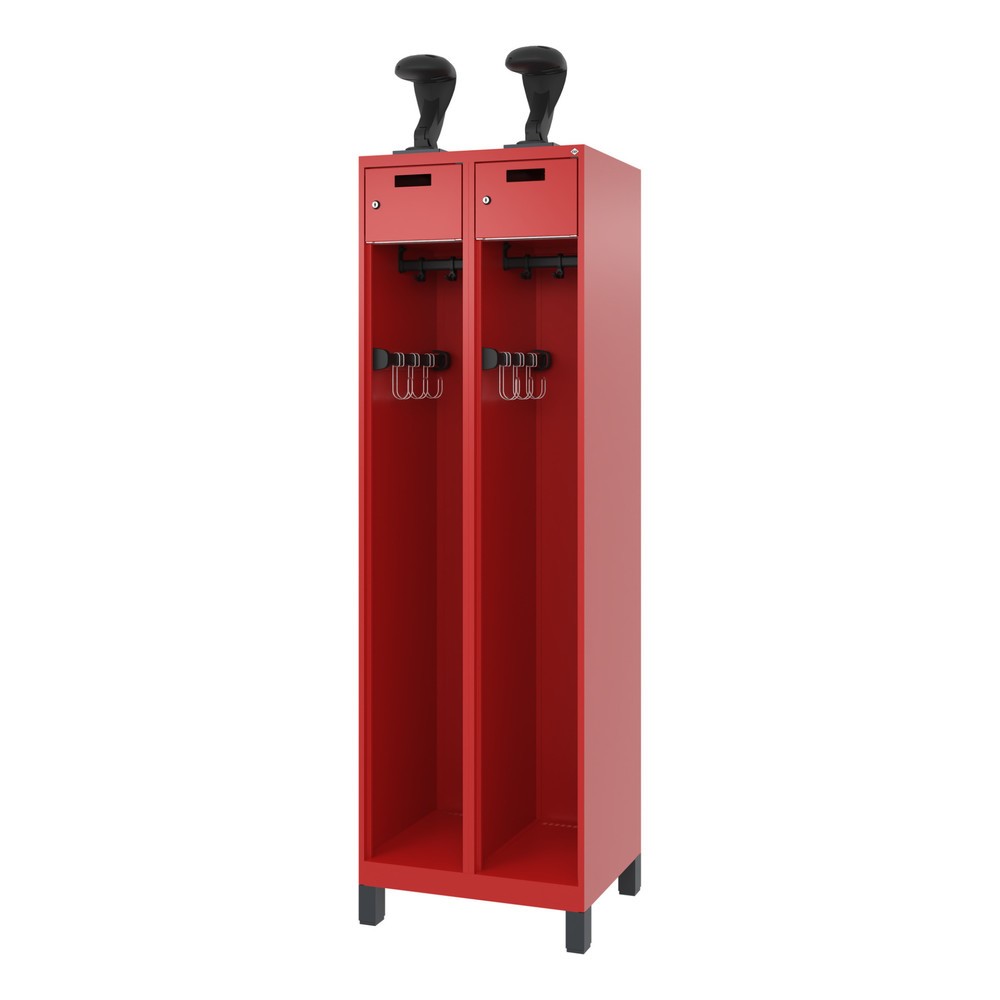 C+P Vestiaire pompier PRAKTUS, pieds, 2 compartiments, HxlxP 1 850 x 600 x 500 mm, rouge feu, avec support de casque N° de l'image du produit 5 : C+P Vestiaire pompier PRAKTUS, pieds, 2 compartiments, HxlxP 1 850 x 600 x 500 mm, rouge feu, avec support de casque