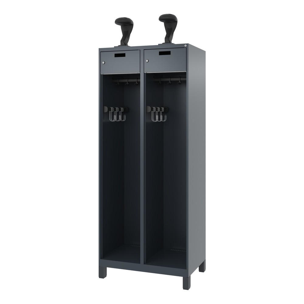 N° de l'image du produit 5 : C+P Vestiaire pompier PRAKTUS, pieds, 2 compartiments, HxlxP 1 850 x 800 x 500 mm, gris anthracite, avec support de casque
