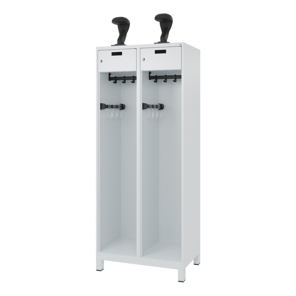 Numéro de l'image du produit 5: C+P Vestiaire pompier PRAKTUS, pieds, 2 compartiments, HxlxP 1 850 x 800 x 500 mm, gris clair, avec support de casque