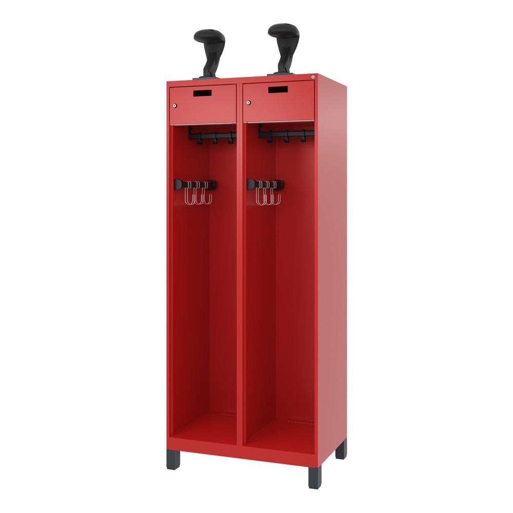 Numéro de l'image du produit 5: C+P Vestiaire pompier PRAKTUS, pieds, 2 compartiments, HxlxP 1 850 x 800 x 500 mm, rouge feu, avec support de casque