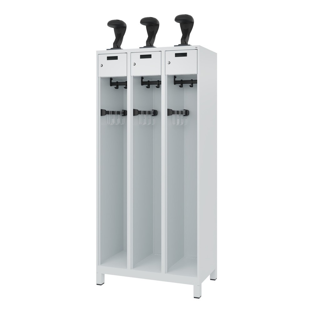 Numéro de l'image du produit 5: C+P Vestiaire pompier PRAKTUS, pieds, 3 compartiments, HxlxP 1 850 x 900 x 500 mm, gris clair, avec support de casque