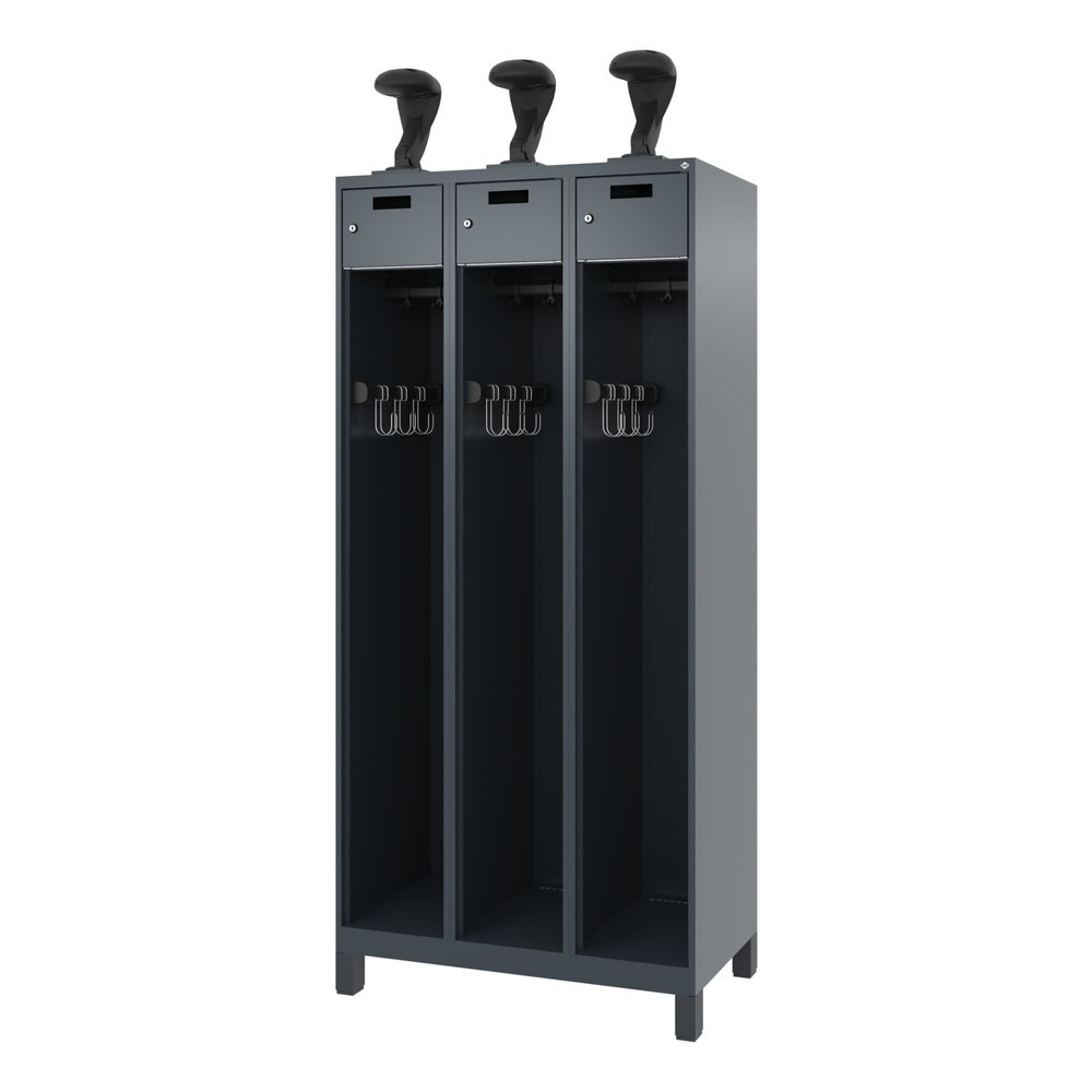 Numéro de l'image du produit 5: C+P Vestiaire pompier PRAKTUS, pieds, 3 compartiments, HxlxP 1 850 x 900 x 500 mm, gris anthracite, avec support de casque