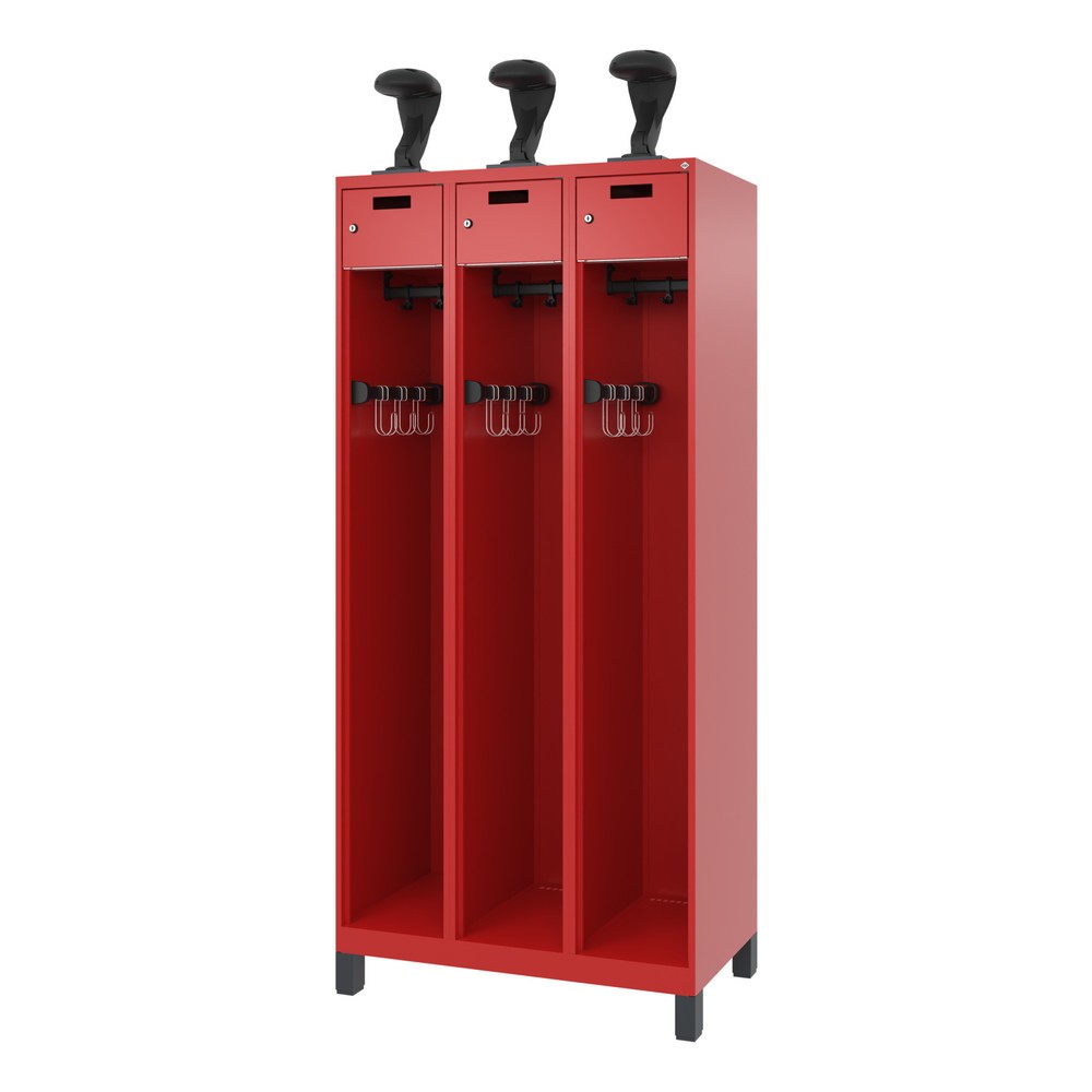 Numéro de l'image du produit 5: C+P Vestiaire pompier PRAKTUS, pieds, 3 compartiments, HxlxP 1 850 x 900 x 500 mm, rouge feu, avec support de casque