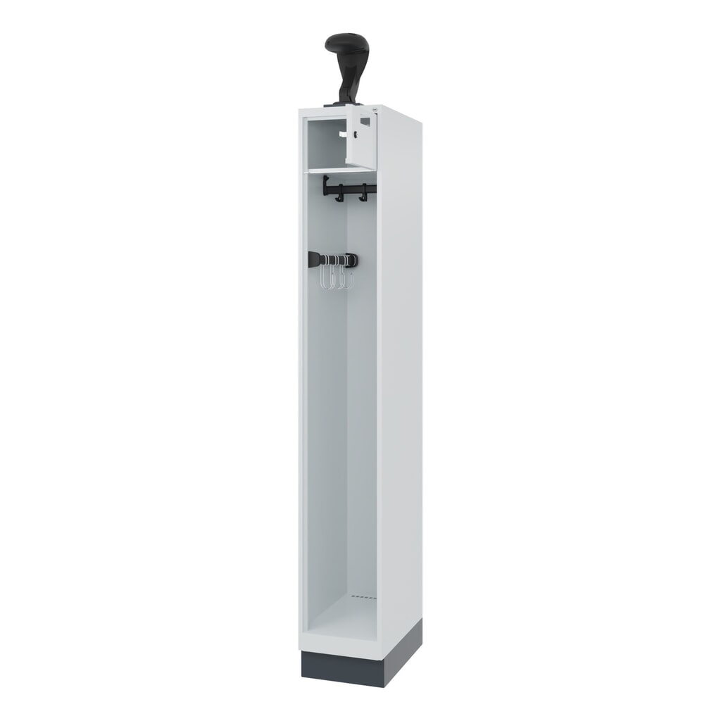 N° de l'image du produit 1 : C+P Vestiaire pompier PRAKTUS, socle, 1 compartiment, HxlxP 1 850 x 300 x 500 mm, gris clair, avec support de casque