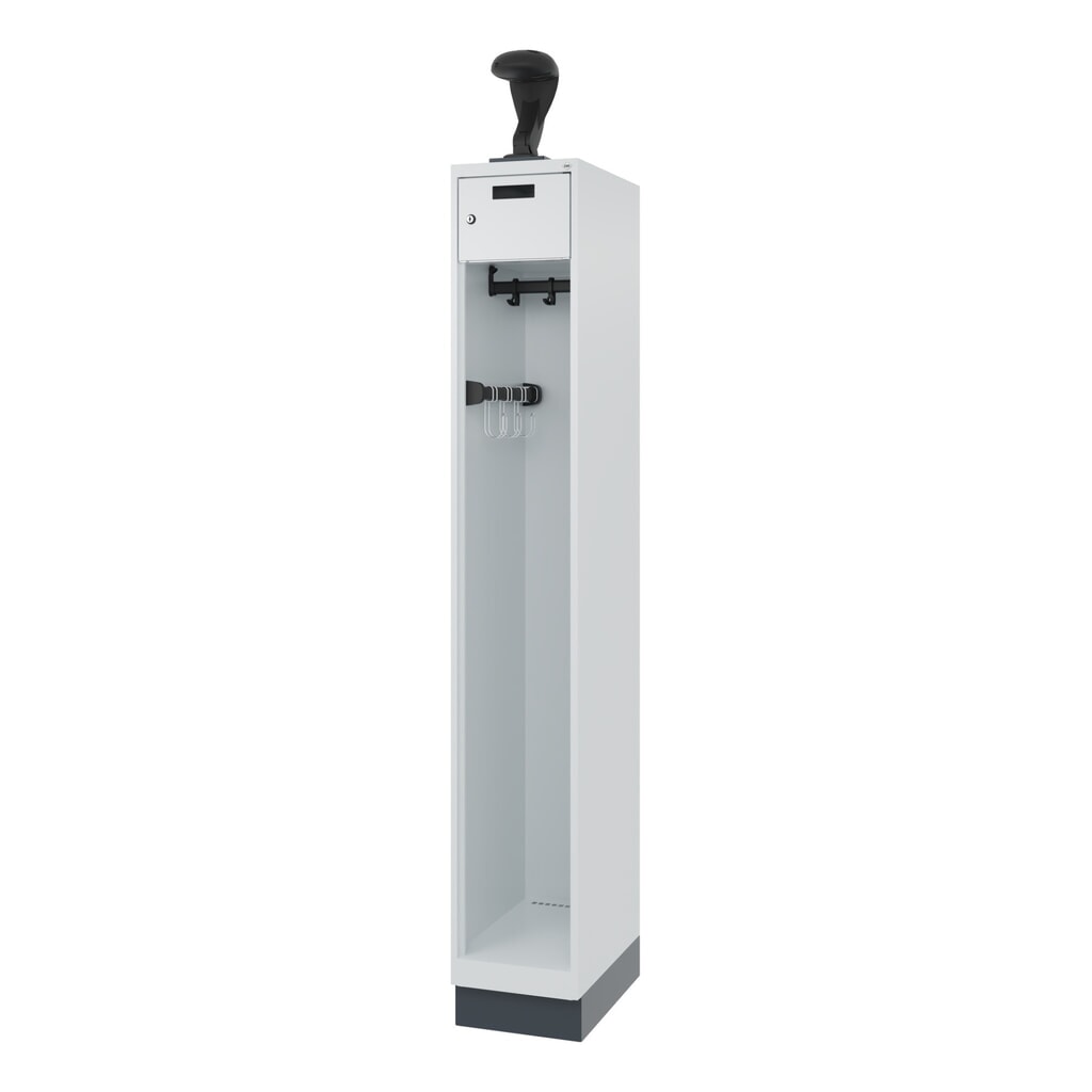 C+P Vestiaire pompier PRAKTUS, socle, 1 compartiment, HxlxP 1 850 x 300 x 500 mm, gris clair, avec support de casque N° de l'image du produit 5 : C+P Vestiaire pompier PRAKTUS, socle, 1 compartiment, HxlxP 1 850 x 300 x 500 mm, gris clair, avec support de casque