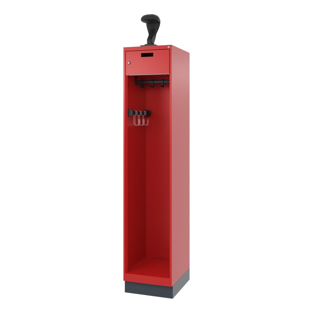 N° de l'image du produit 5 : C+P Vestiaire pompier PRAKTUS, socle, 1 compartiment, HxlxP 1 850 x 400 x 500 mm, rouge feu, avec support de casque