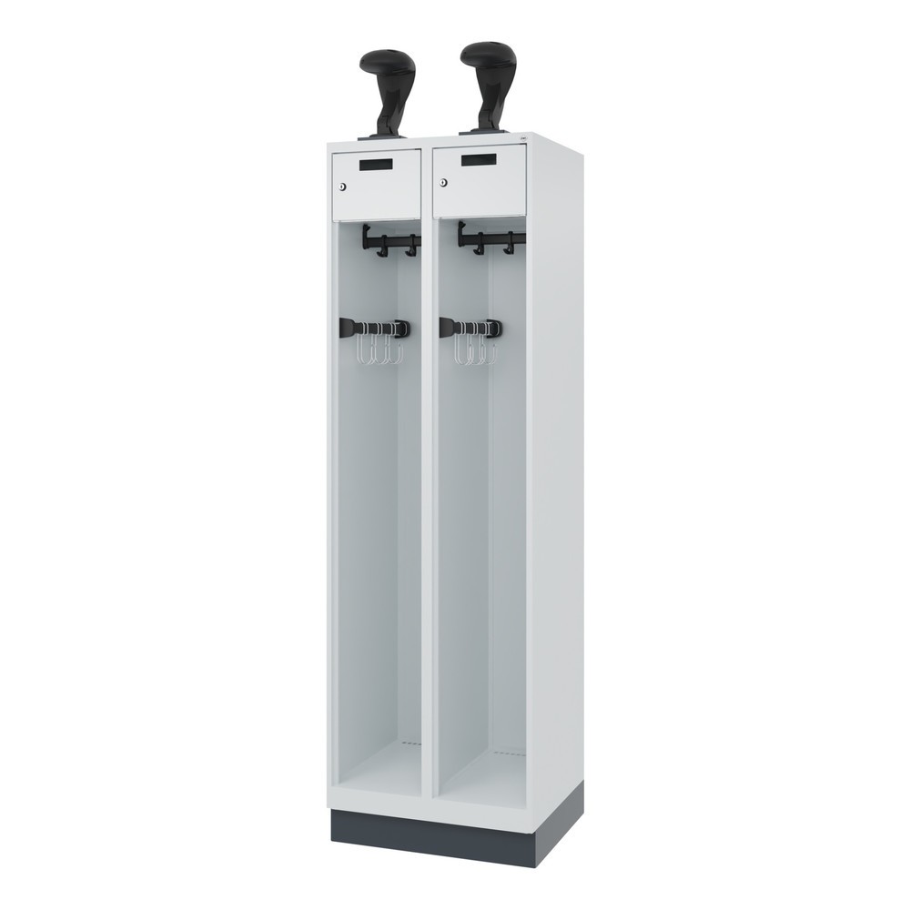 Numéro de l'image du produit 5: C+P Vestiaire pompier PRAKTUS, socle, 2 compartiments, HxlxP 1 850 x 600 x 500 mm, gris clair, avec support de casque