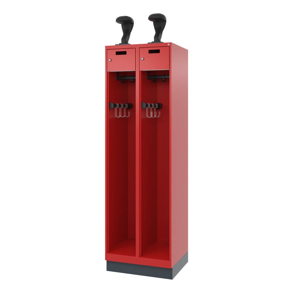 Numéro de l'image du produit 5: C+P Vestiaire pompier PRAKTUS, socle, 2 compartiments, HxlxP 1 850 x 600 x 500 mm, rouge feu, avec support de casque