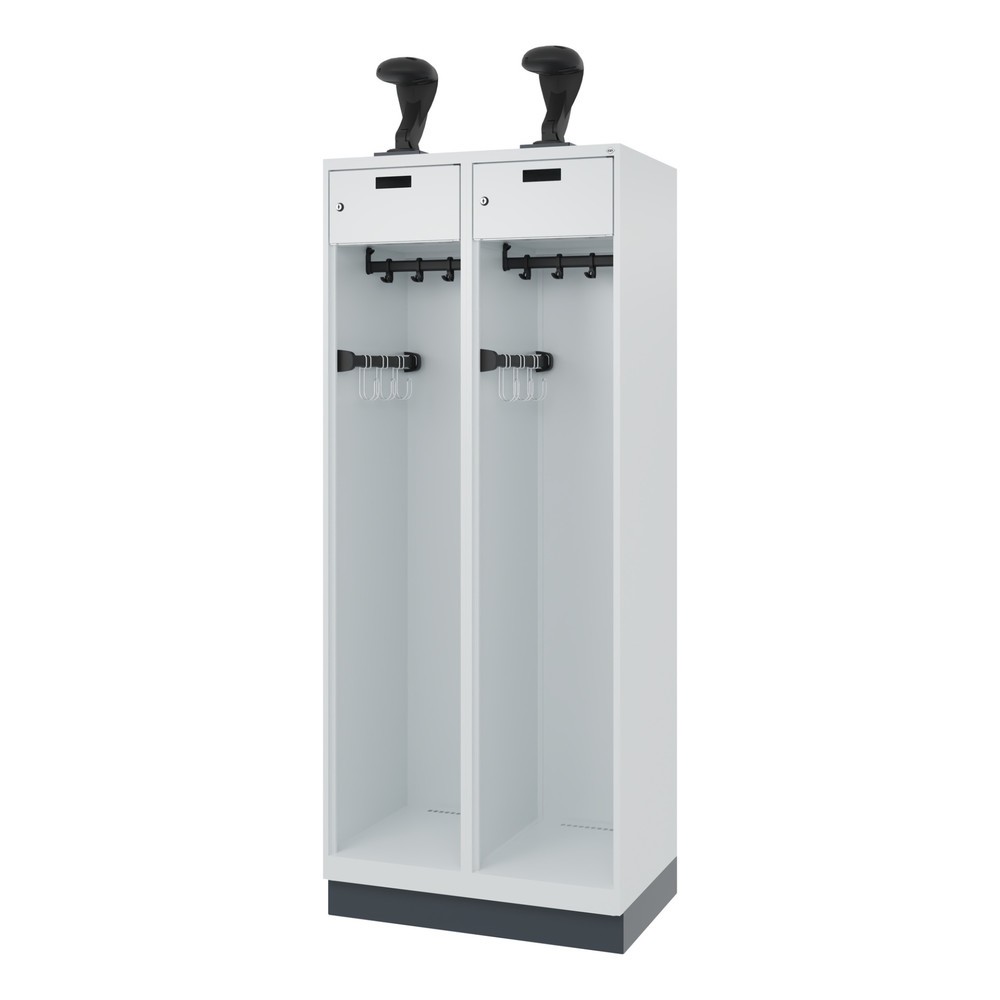 Numéro de l'image du produit 5: C+P Vestiaire pompier PRAKTUS, socle, 2 compartiments, HxlxP 1 850 x 800 x 500 mm, gris clair, avec support de casque
