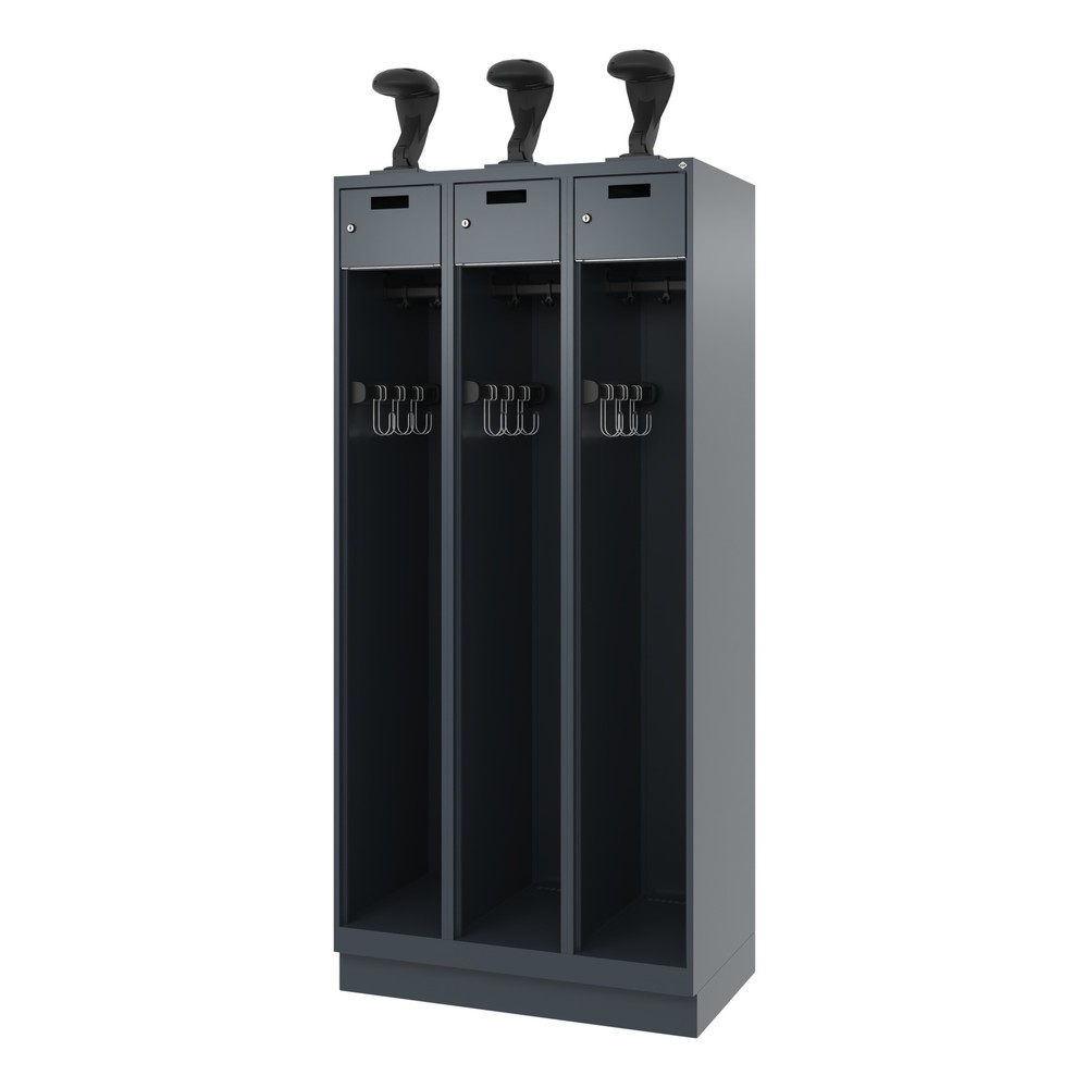 Numéro de l'image du produit 5: C+P Vestiaire pompier PRAKTUS, socle, 3 compartiments, HxlxP 1 850 x 900 x 500 mm, gris anthracite, avec support de casque