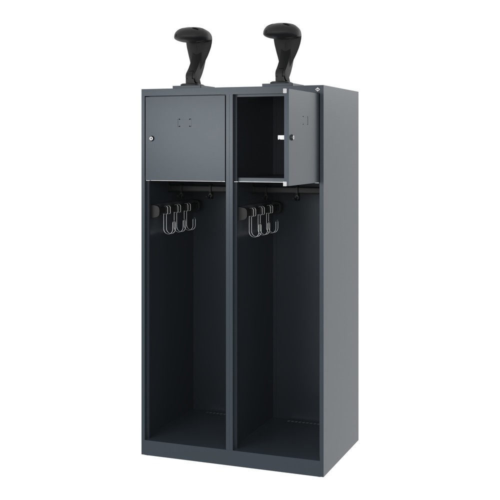 Numéro de l'image du produit 1: C+P Vestiaire pompier YOUNGSTER, patins, 2 compartiments, HxlxP 1 530 x 800 x 500 mm, gris anthracite, avec support de casque