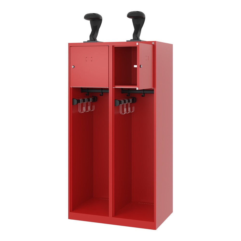 Numéro de l'image du produit 1: C+P Vestiaire pompier YOUNGSTER, patins, 2 compartiments, HxlxP 1 530 x 800 x 500 mm, rouge feu, avec support de casque