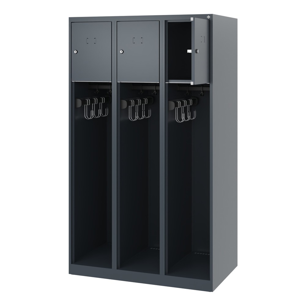 Numéro de l'image du produit 1: C+P Vestiaire pompier YOUNGSTER, patins, 3 compartiments, HxlxP 1 530 x 900 x 500 mm, gris anthracite