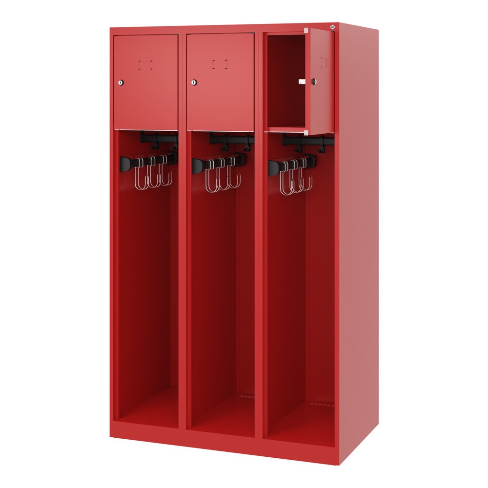Numéro de l'image du produit 1: C+P Vestiaire pompier YOUNGSTER, patins, 3 compartiments, HxlxP 1 530 x 900 x 500 mm, rouge feu