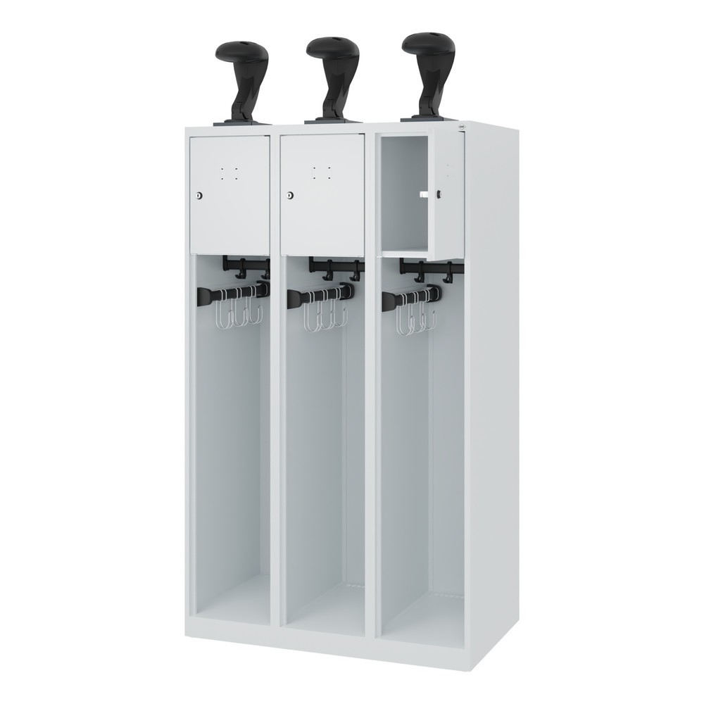 Numéro de l'image du produit 1: C+P Vestiaire pompier YOUNGSTER, patins, 3 compartiments, HxlxP 1 530 x 900 x 500 mm, gris clair, avec support de casque