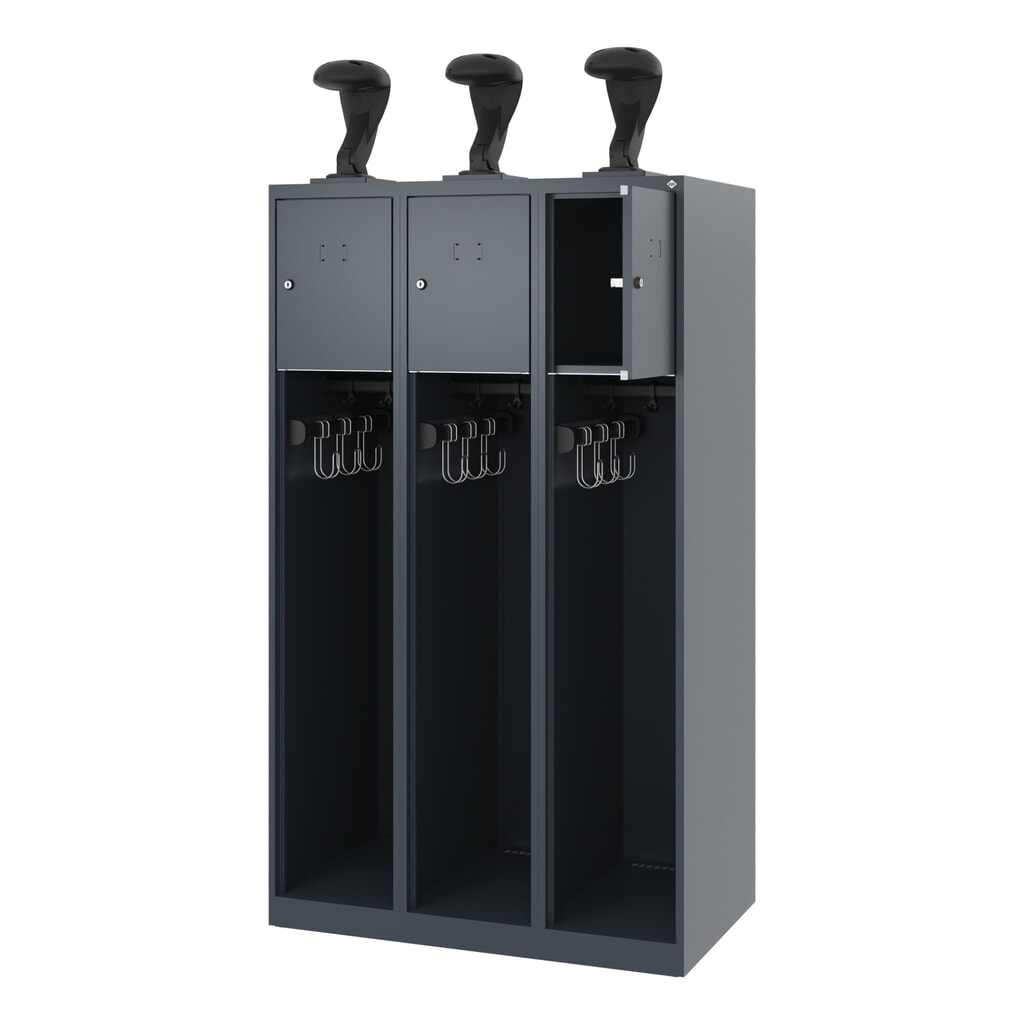 C+P Vestiaire pompier YOUNGSTER, patins, 3 compartiments, HxlxP 1 530 x 900 x 500 mm, gris anthracite, avec support de casque N° de l'image du produit 1 : C+P Vestiaire pompier YOUNGSTER, patins, 3 compartiments, HxlxP 1 530 x 900 x 500 mm, gris anthracite, avec support de casque