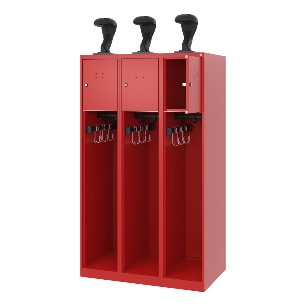 Numéro de l'image du produit 1: C+P Vestiaire pompier YOUNGSTER, patins, 3 compartiments, HxlxP 1 530 x 900 x 500 mm, rouge feu, avec support de casque