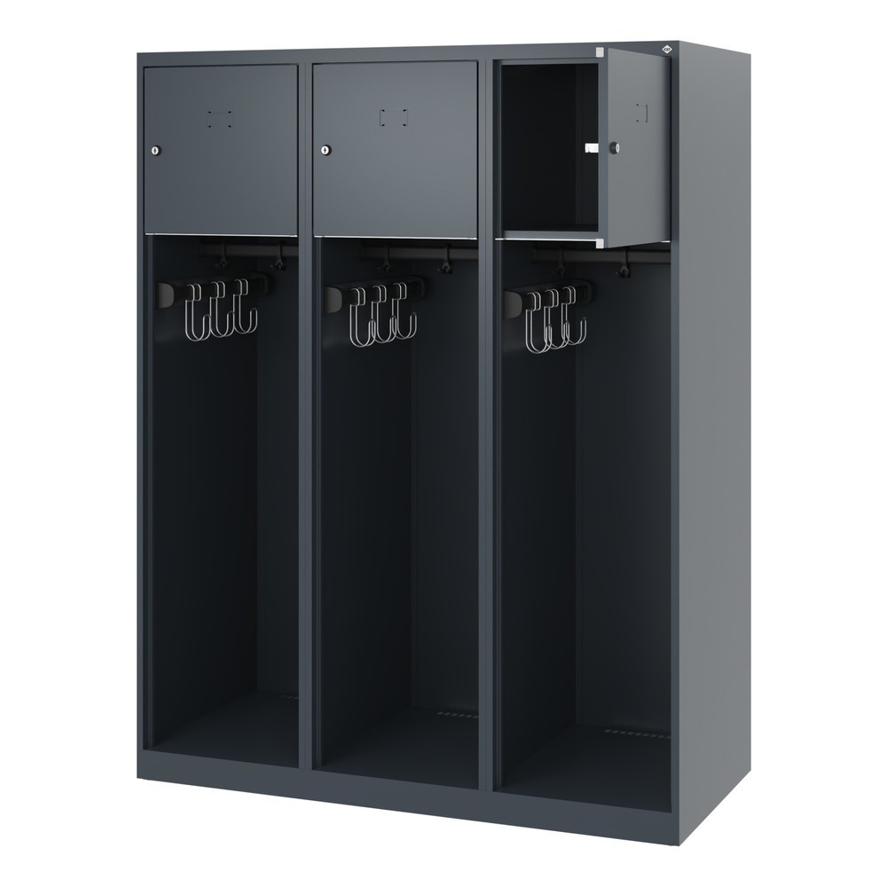Numéro de l'image du produit 1: C+P Vestiaire pompier YOUNGSTER, patins, 3 compartiments, HxlxP 1 530 x 1 200 x 500 mm, gris anthracite