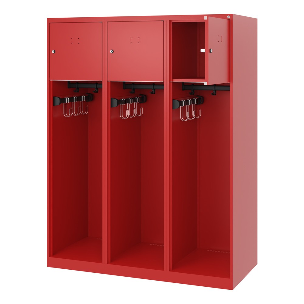 Numéro de l'image du produit 1: C+P Vestiaire pompier YOUNGSTER, patins, 3 compartiments, HxlxP 1 530 x 1 200 x 500 mm, rouge feu